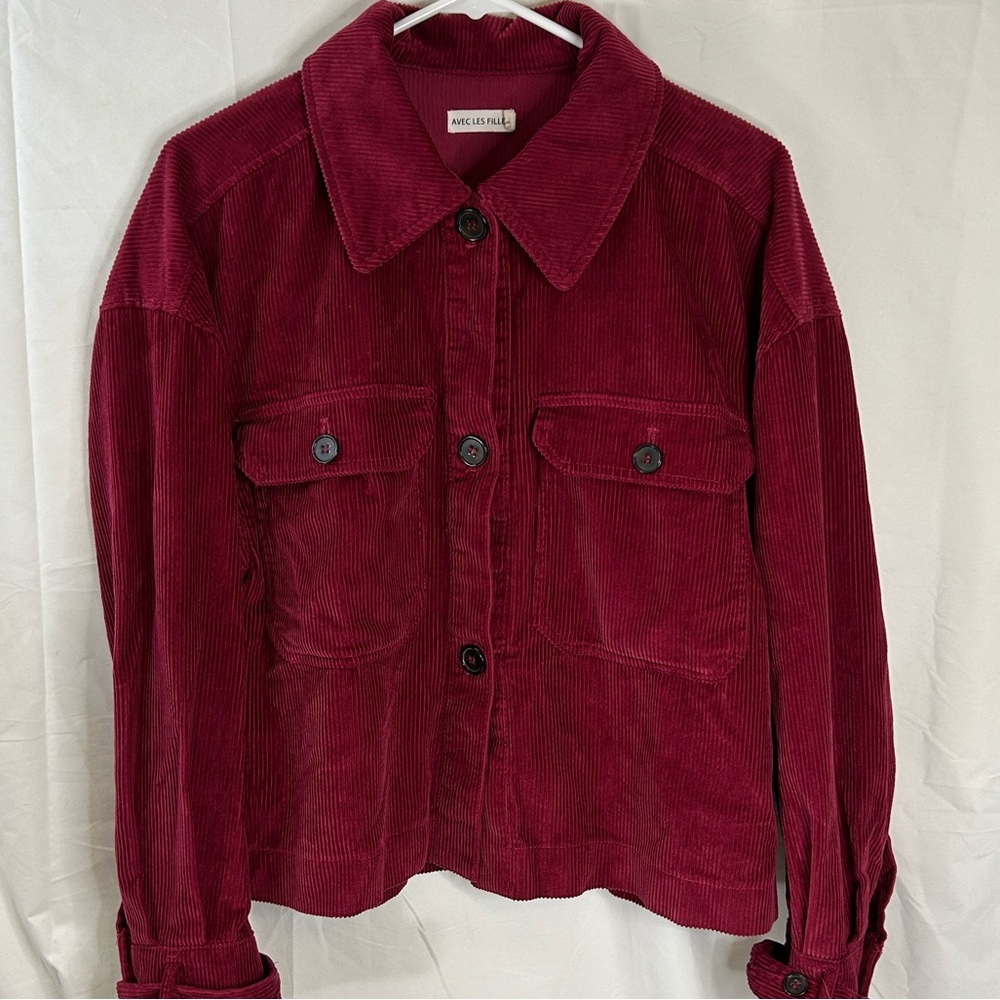 AVEC LES FILLES Shirt Corduroy Button‎ Down long sleeve Raspberry Women’s Small